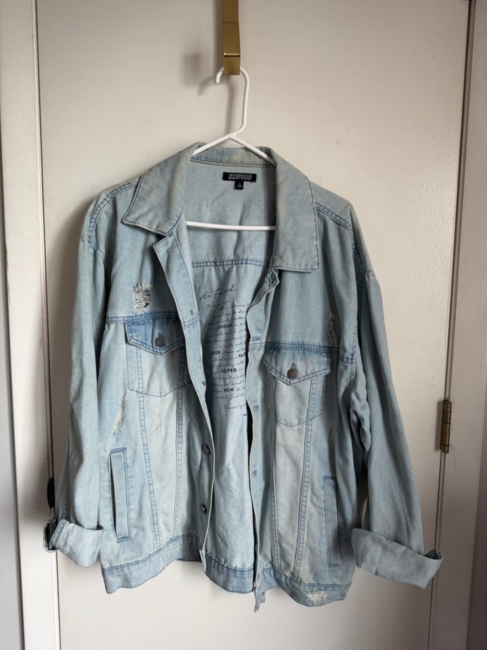 Elwood Light Blue Distressed Denim Jacket - From the Dust graphics on the back